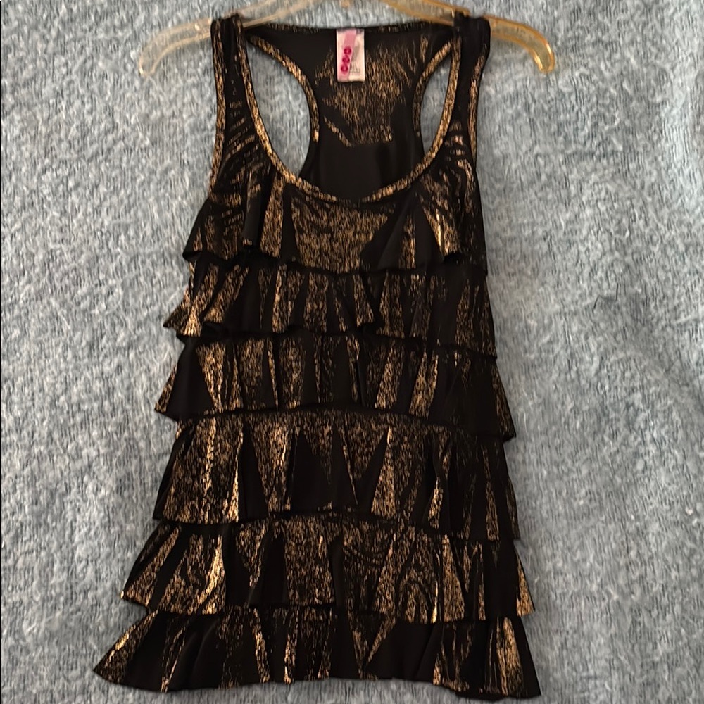 Chic Black and Gold Ruffled Tank Top